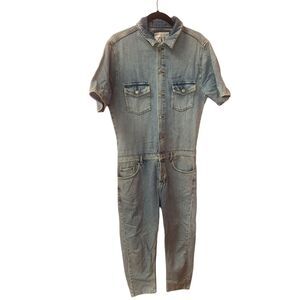 ZARA Women's Button-Front Short Sleeve Utility Denim Overalls Jumpsuit Medium